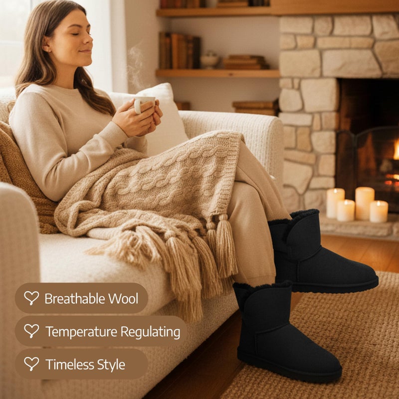 WaySoft Genuine Australia Sheepskin Snow Winter Boots for Women, Classic Water Resistance Shearling Boots Women (9, Black) - Image 4